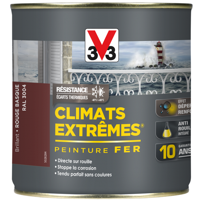 Peinture fer extérieur Climats extrêmes® V33 rouge basque brillant 0.5 l 3