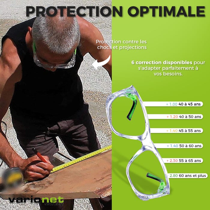 Lunettes de Protection Adaptée à votre vue (presbytie)+2,00 à la Vue Safety - Vision de 30 cm à 1 mètre - Normes CE 1