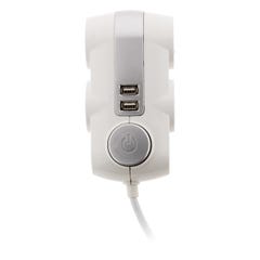 Bloc Premium 4x 16A 2P+T avec interrupteur - câble HO5VV-F 3G1mm² 1,5m + 2x USB équipé d'une fiche extraplate blanc 2