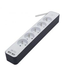 CHACON Bloc multiprise 5 prises 16 A avec 2 ports USB et cable 1,5 m HO5VV-F 3x1,5 mm2 blanc et gris 3