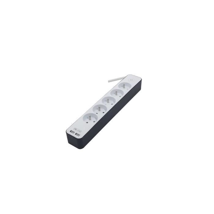 CHACON Bloc multiprise 5 prises 16 A avec 2 ports USB et cable 1,5 m HO5VV-F 3x1,5 mm2 blanc et gris 2