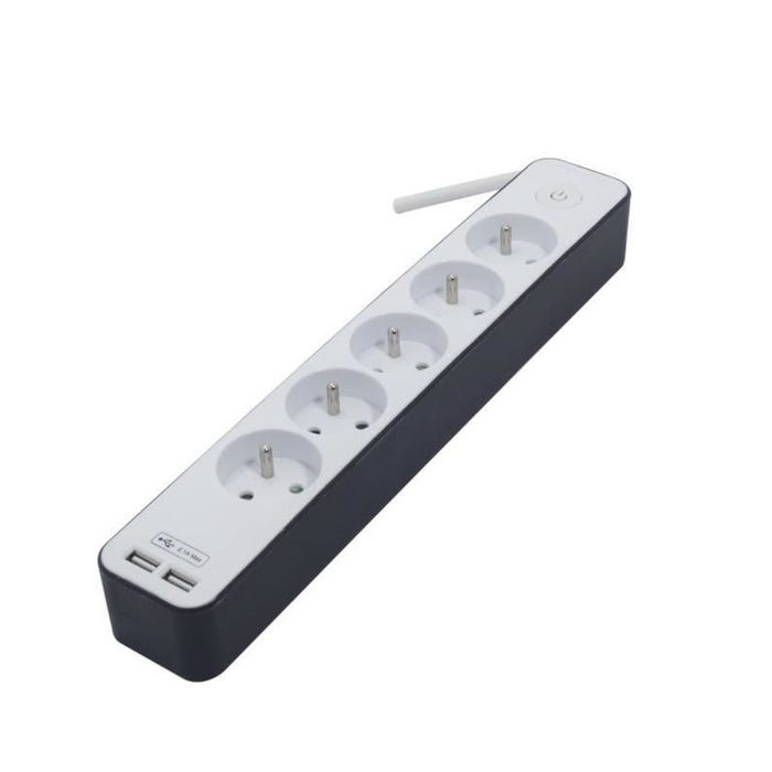 CHACON Bloc multiprise 5 prises 16 A avec 2 ports USB et cable 1,5 m HO5VV-F 3x1,5 mm2 blanc et gris 0