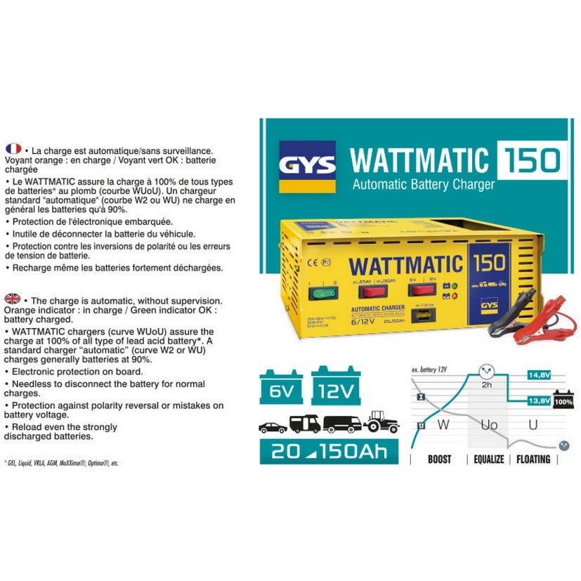 Chargeur de batterie automatique 6-12V 230W WATTMATIC 140 Gys 3