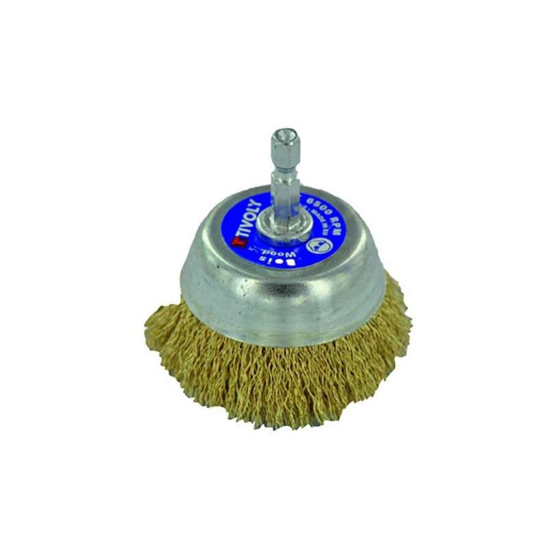 BROSSE COUPE TECHNIC TIVOLY fil acier laitonné - décapage du bois, laiton, cuivre 75 pour perceuse
