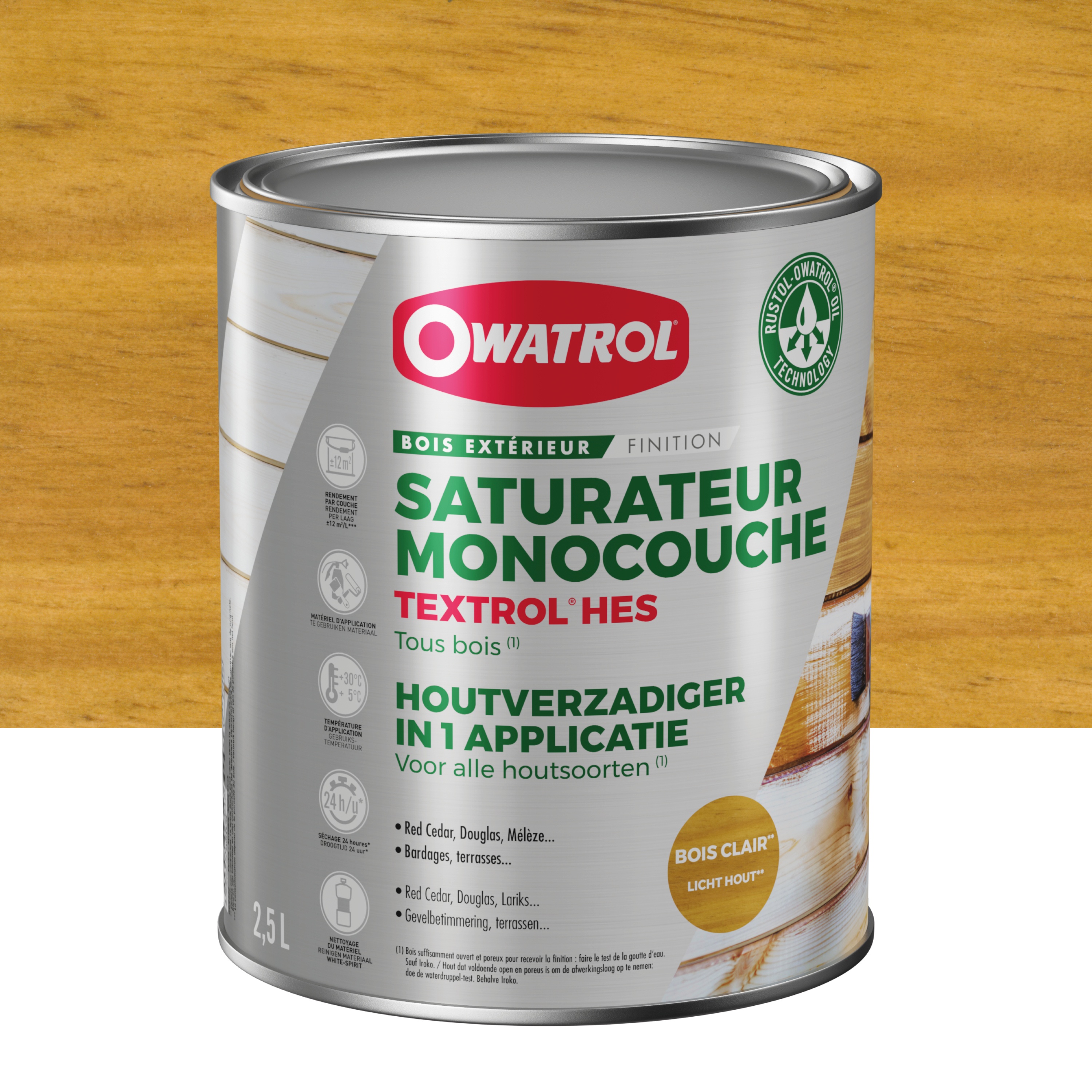 Saturateur monocouche Owatrol TEXTROL HES Bois_clair 2.5 litres