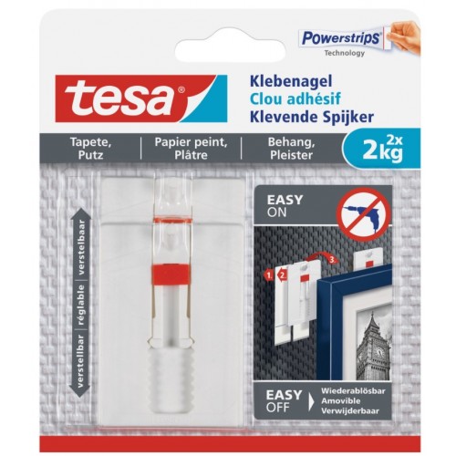 Clou adhésif fixation ajustable 2x2kg spécial surface délicate ou texturée TESA