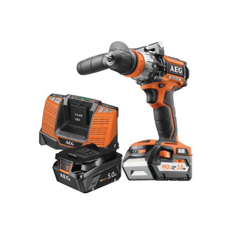 Perceuse à percussion brushless AEG 18V Li-ion - 2 batteries 5.0Ah - 1 chargeur - BSB18CBLLI-502C