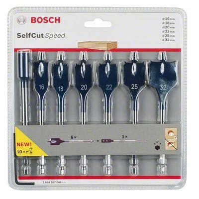 Jeu de mèches à bois plates Bosch Accessories 2608587009 7 pièces acier thermo-traité 16 mm, 18 mm, 20 mm, 22 mm, 25 2