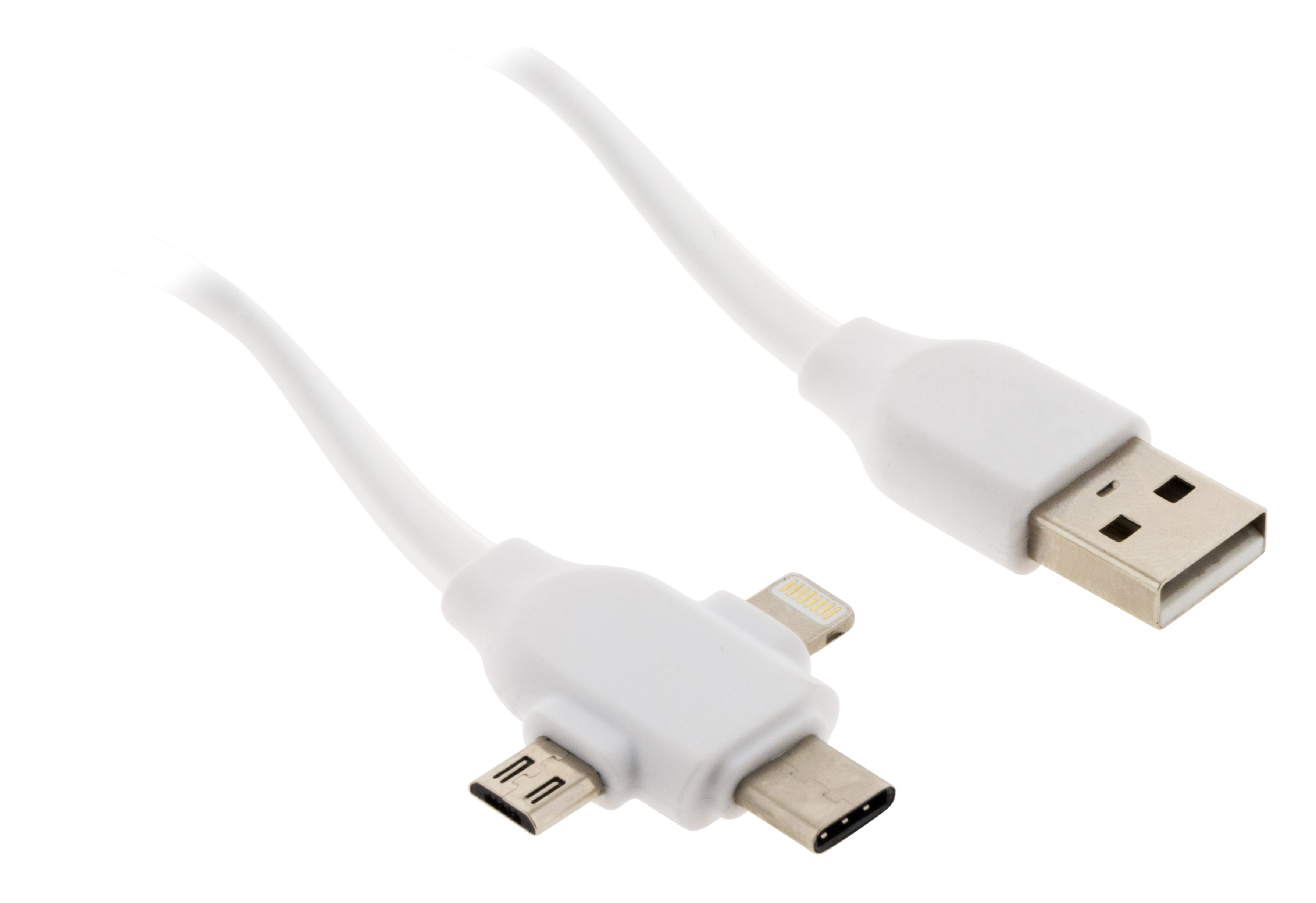 Câble USB universel avec triple sortie USB-C, Micro USB et Lightning pour iPhone / iPad