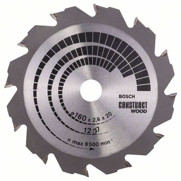 Lame de scie circulaire Construct Wood D160mm pour le bois 12 dents - BOSCH - 2608640630 1