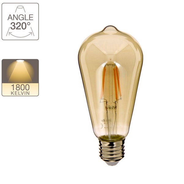 Ampoule LED (ST64) Edison / Vintage au verre fumé, culot E27, 4W cons. (23W eq.), 230 lumens, lumière blanc chaud 4