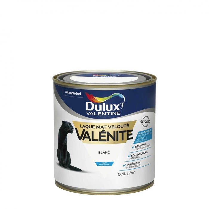 Peinture laque boiserie Valénite blanc mat 0,5 L - DULUX VALENTINE 1