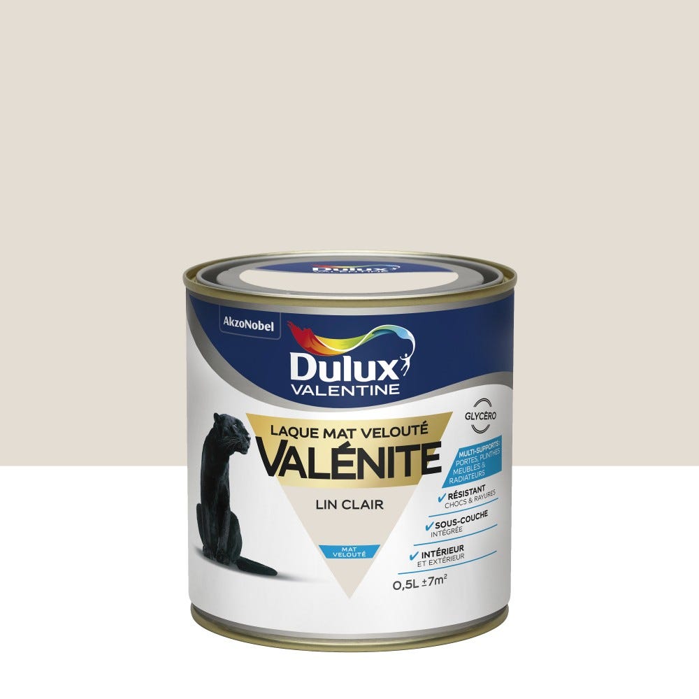 Peinture laque boiserie Valénite lin clair mat 0,5 L - DULUX VALENTINE 0