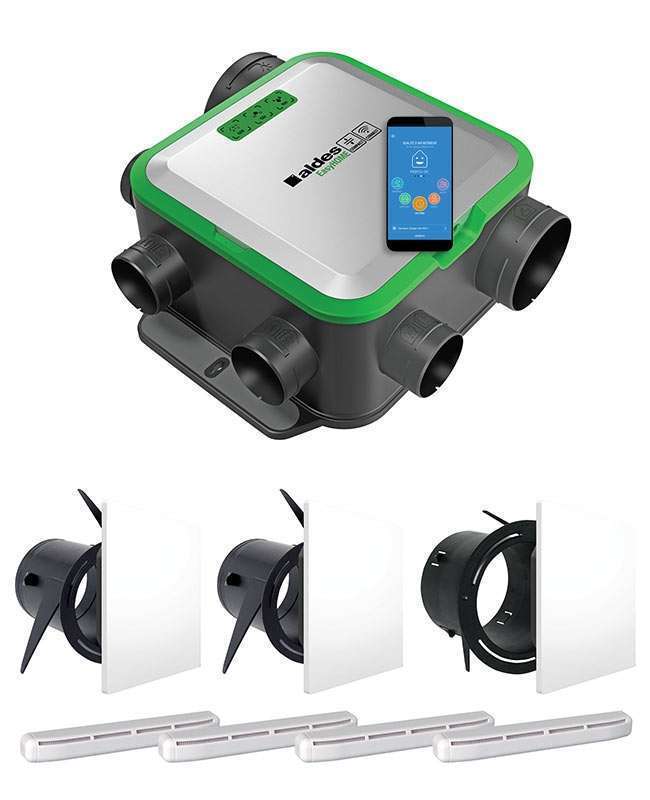 Kit VMC simple flux autoréglable - EasyHOME PUREAIR COMPACT CONNECT MW ALDES - 11033062 Groupe VMC version Connect+ 3 bouche (1 x diam 125 + 2 x diam