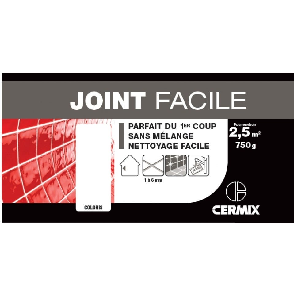 Joint pâte carrelage CERMIX gris moyen 0.75 kg, 2.5 m² Joint facile gris moyen 2 1
