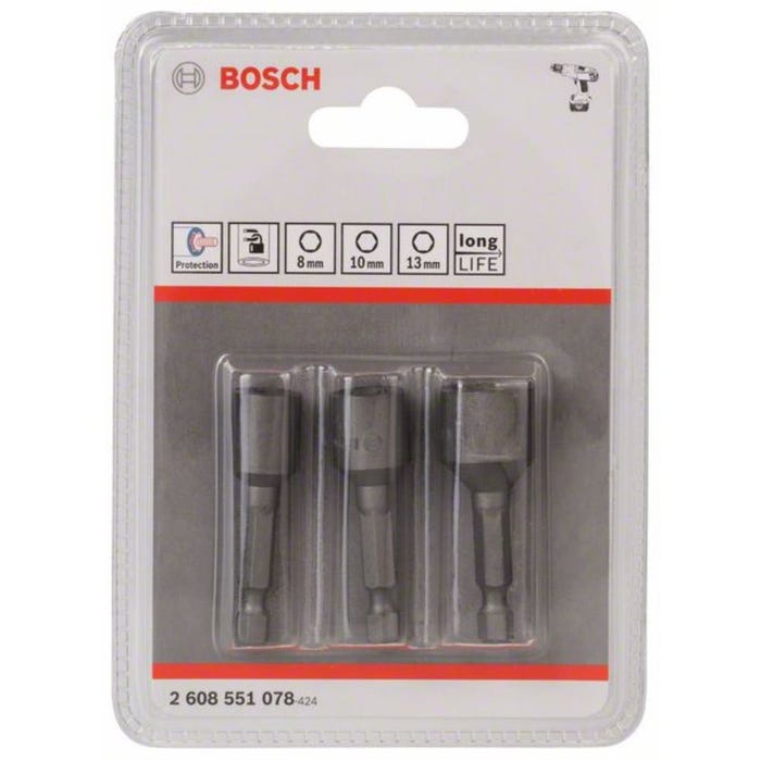 Set de 3 pièces de douilles 8 / 10 / 13 mm Bosch 4