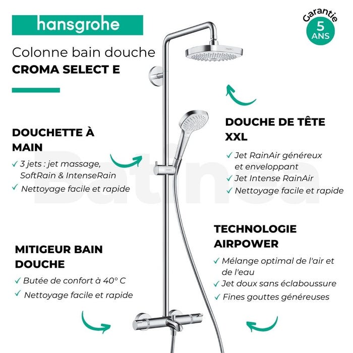 Hansgrohe Croma Select E 180 Colonne de bain/douche 2jets blanc/chromé (27352400) 4