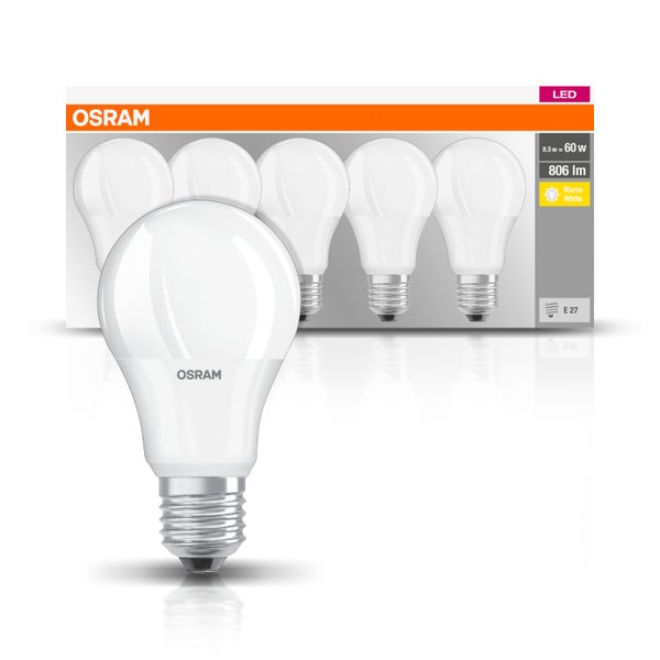 LED OSRAM 4058075090484 CEE 2021 F (A - G) E27 forme standard 8.5 W = 60 W blanc chaud (Ø x L) 60 mm x 107 mm 5 pc(s) 2