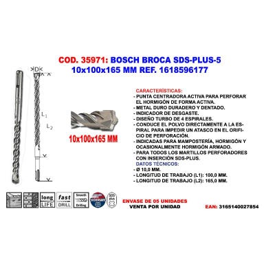 Foret SDS Plus-5 10x100x165mm pour marteaux burineurs - BOSCH - 1618596177 4