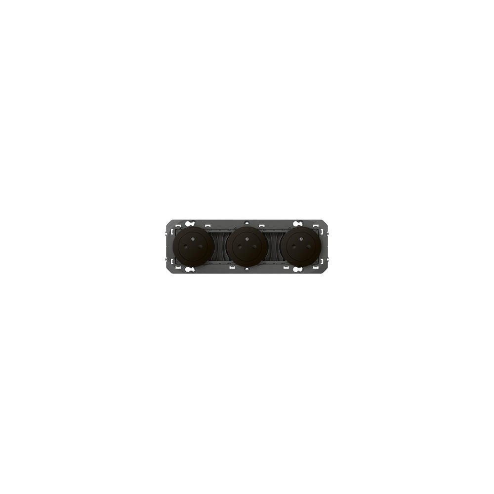 Triple prise de courant 2P+T Surface dooxie 16A précâblées finition noir - emballage blister - 095279 0