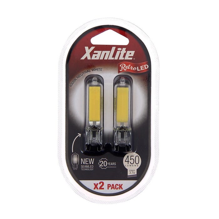 Xanlite - Pack de 2 ampoules RetroLED Caspule, culot G9, 3,7W cons. (40W eq.), 450 lumens, lumière blanc neutre - PACK2ALG9400CW 3