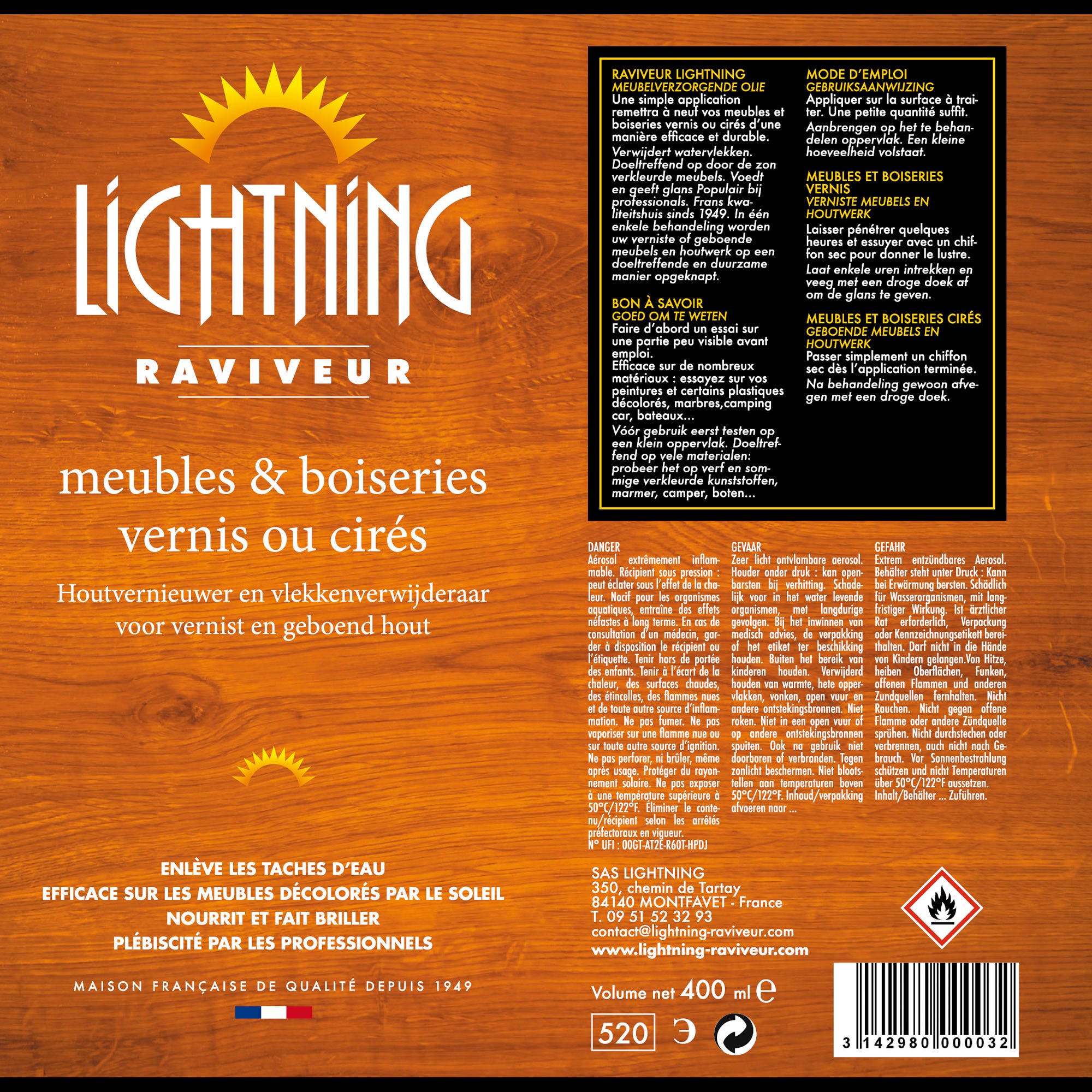 RAVIVEUR LIGHTNING Flacon 400ML - Les anciens ébénistes 1