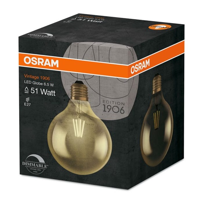 OSRAM-Ampoule LED filament Globe E27 Ø12,5cm 2400K 6.5W = 51W 650 Lumens Dimmable - 2