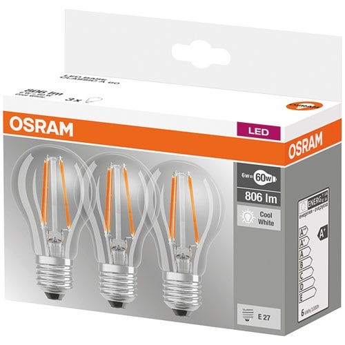 Lot de 3 ampoules Led standard 7W E27 - blanc froid OSRAM 0