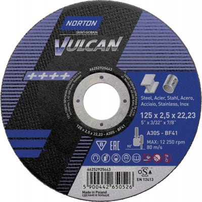 Disque de coupe Vulcan acier/Inox courbé 125x25