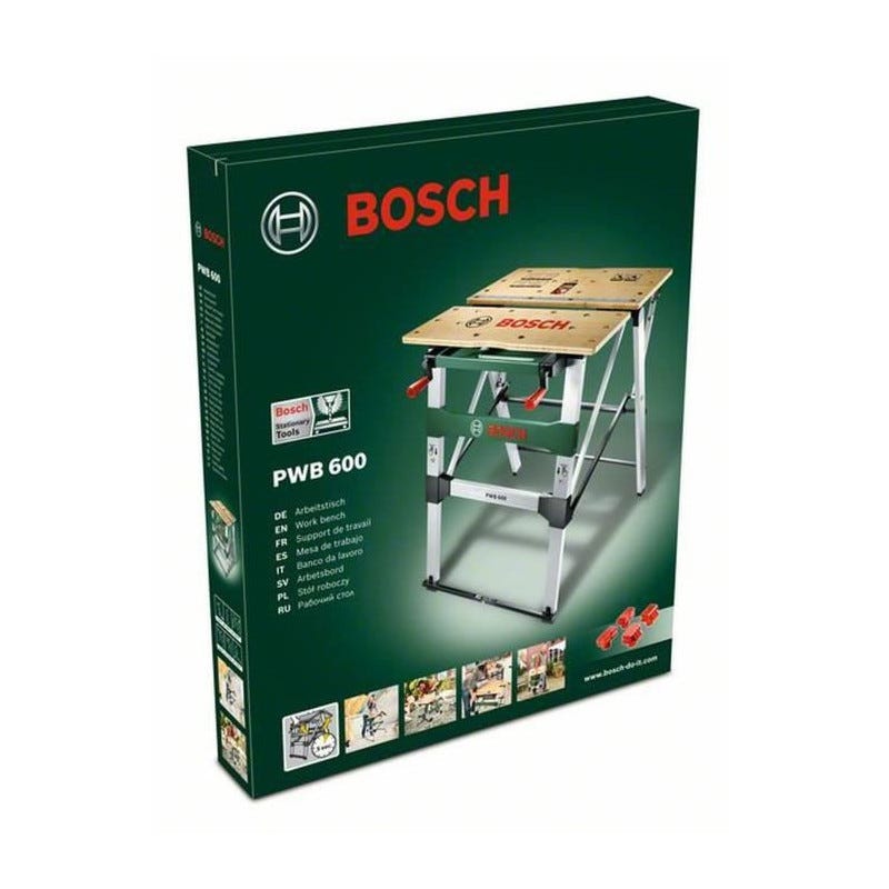 Table de travail Bosch - PWB 600 Etabli repliable livre avec 4 Cales de Serrage 1