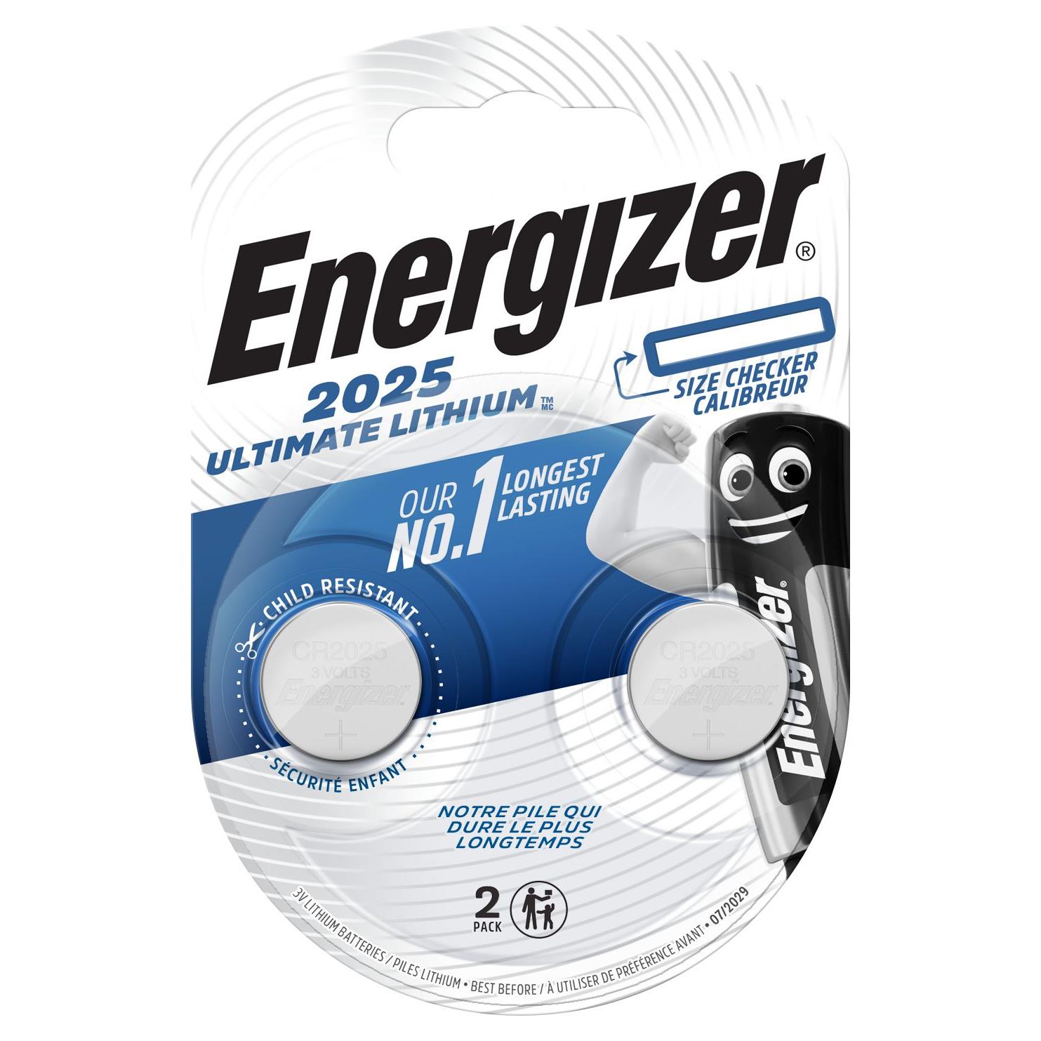 ENERGIZER Blister de 2 Piles Boutons Ultimate Lithium CR2025 3V