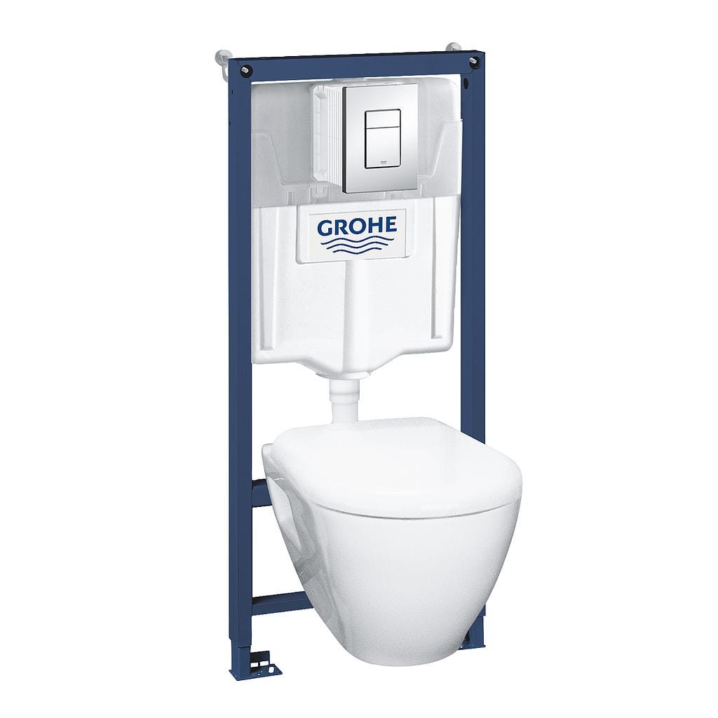 WC suspendu compact SEREL + bâti support GROHE + abattant + plaque 0