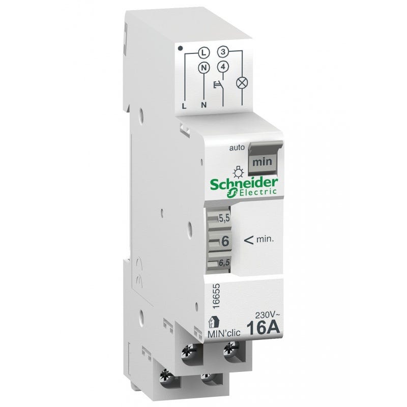 Minuterie 30s..20mn Acti9 MINs contact 16A/230Vca marche forcée - SCHNEIDER ELECTRIC - CCT15232 1