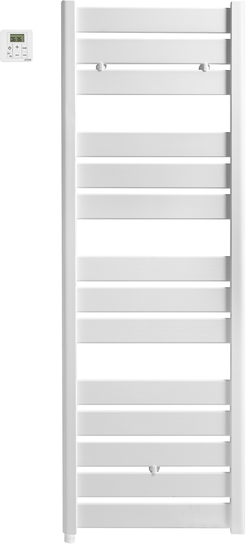 Radiateur Sèche-serviettes vertical 750W à inertie fluide blanc - Programmation digitale - 3 programmations journalières - ACOVA