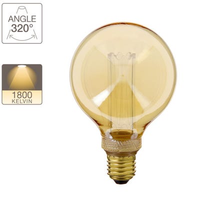 Ampoule LED déco Hologramme Globe (G95) au verre ambré, culot E27, 4W cons., 200 lumens, lumière blanc chaud 4