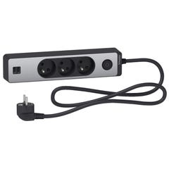 Bloc multiprises 3 Prises 2P+T et 2 USB (câble 1,5m) Noir et Aluminium - Schneider 0