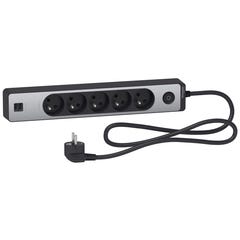 Bloc multiprises 5 Prises 2P+T et 2 USB (câble 1,5m) Noir et Aluminium - Schneider 0