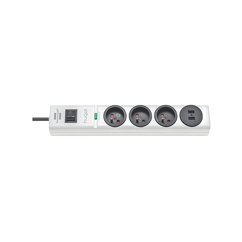 Bloc de 3 prises et 2 prises chargeurs USB blanc avec parasurtenseur 19500 A