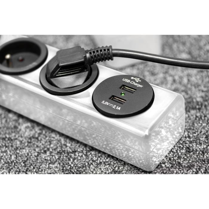 Brennenstuhl Multiprise hugo! Blanche - 3 prises + 2 prises USB - avec parafoudre et 2m de cable 19.500A 6