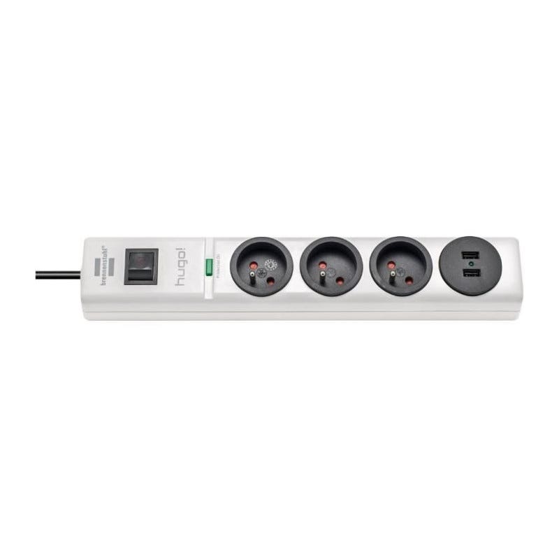 Brennenstuhl Multiprise hugo! Blanche - 3 prises + 2 prises USB - avec parafoudre et 2m de cable 19.500A 0