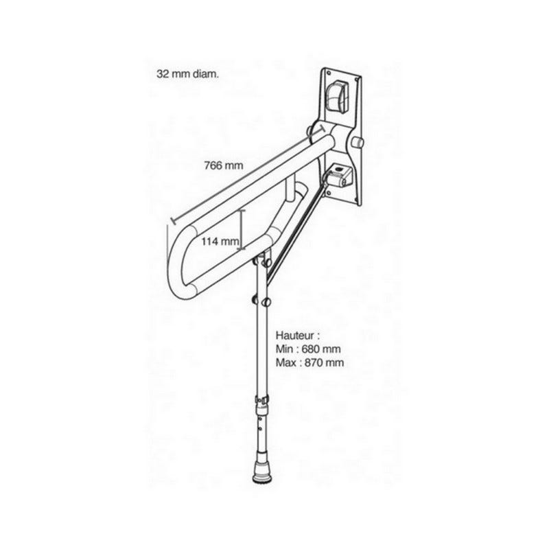 AKW - Barre d'appui rabbatable en inox avec pied réglable Diam 32mm (Accessibilité PMR) Akw 2