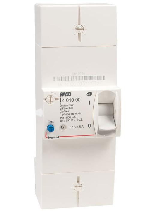 Disjoncteur de branchement bipolaire 15-45 A 500 mA instantané Legrand