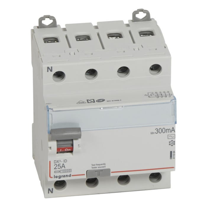 Interrupteur différentiel DX³-ID arrivée haute et départ bas à vis 4P 400 V type AC 4 modules 300mA 25A - LEGRAND - 411664 2