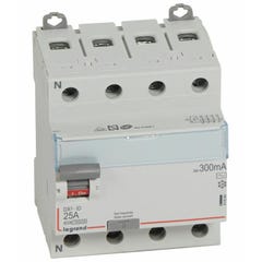 Interrupteur différentiel DX³-ID arrivée haute et départ bas à vis 4P 400 V type AC 4 modules 300mA 25A - LEGRAND - 411664 0