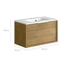 Meuble de salle de bain SORENTO couleur chêne clair 80 cm + plan vasque STYLE 3