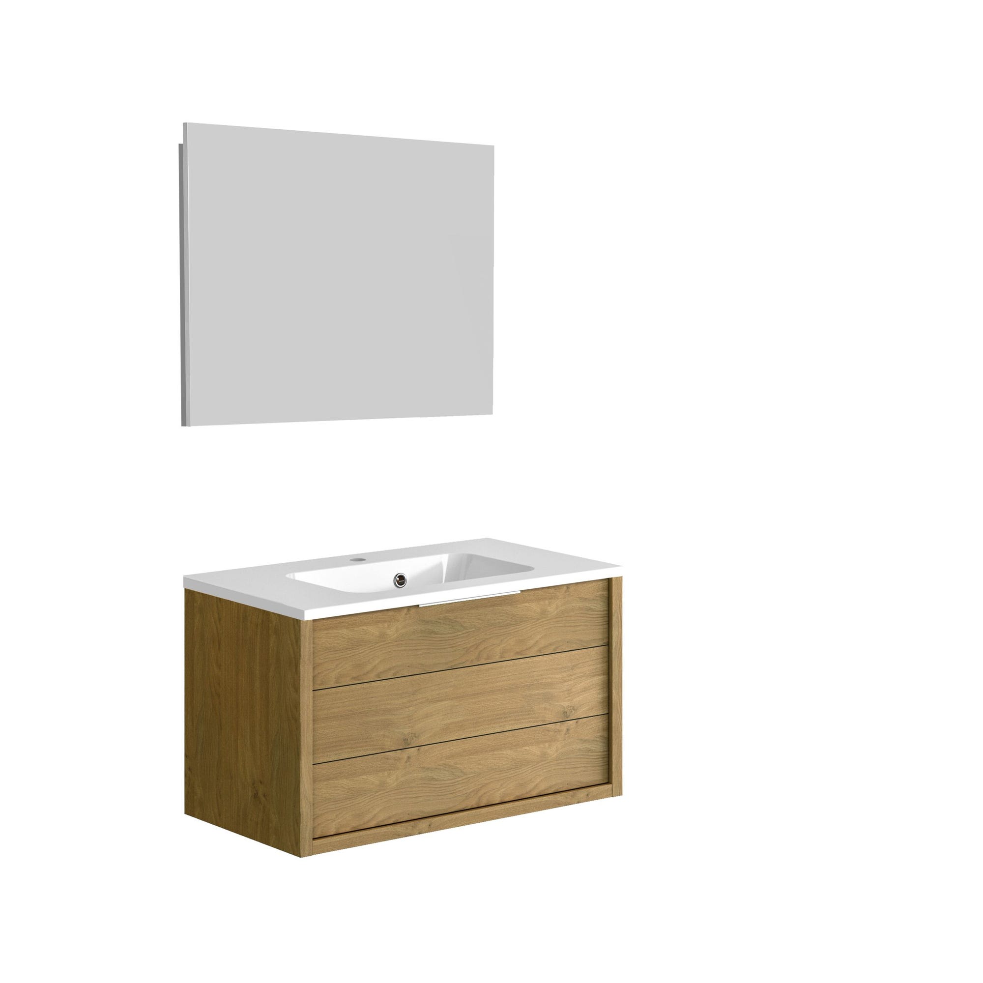 Meuble de salle de bain SORENTO couleur chêne clair 80 cm + plan vasque STYLE + miroir DEKO 80x60cm 0