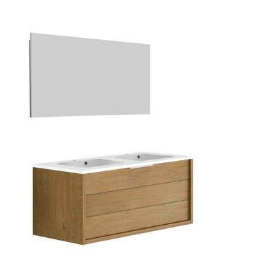 Meuble de salle de bain SORENTO couleur chêne clair 120 cm + plan double vasque STYLE + miroir DEKO 120x60cm 0