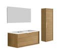 Meuble de salle de bain SORENTO couleur chêne clair 120cm + plan double vasque STYLE + miroir et colonne