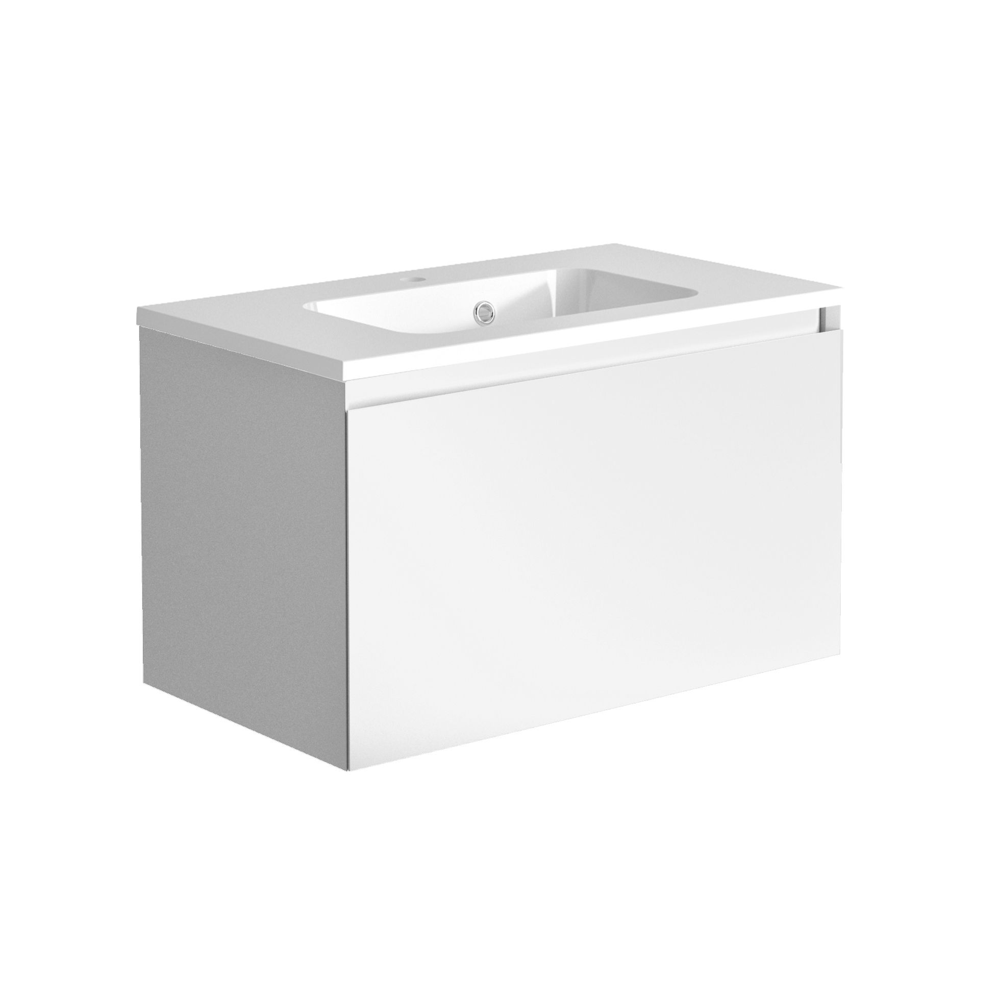 Meuble sous vasque 80 cm NORDIK + vasque en polybéton - simple syphon - blanc ultra mat - 80 x 47,2 x 46 cm