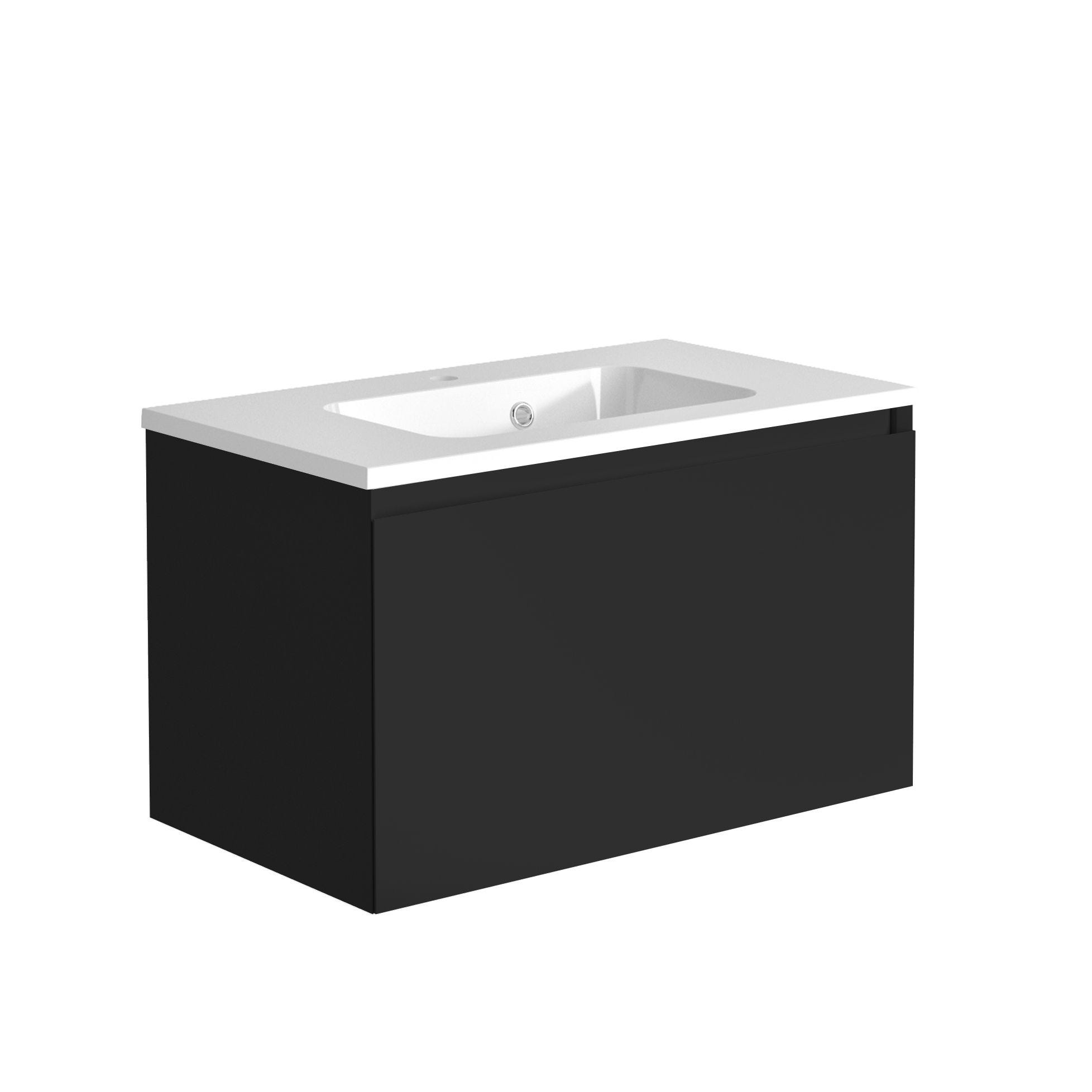 Meuble de salle de bain NORDIK noir ultra mat 80 cm + plan vasque STYLE 1